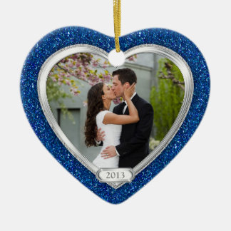 Blue Silver First jul Together Photo Julafton Julgransprydnad Keramik