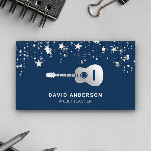 Blue Silver Foil Guitar Music Teacher Guitarist Visitkort