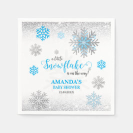 Blue Silver Glittery Snow Flake Winter Baby Shower Pappersservett