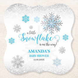 Blue Silver Glittery Snowflake Winter Baby Shower  Underlägg Papper