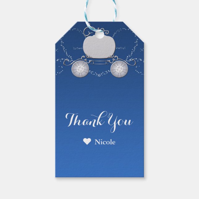 Blue & Silver Gnistra Pumpkin Carriage Cinderella Presentetikett (Framsidan)