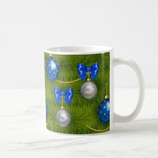 Blue Silver God jul Ornament Helgdag Kaffemugg (Höger)