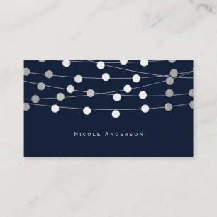 Blue Silver Grått String Ljus Modern Chic Glam Visitkort