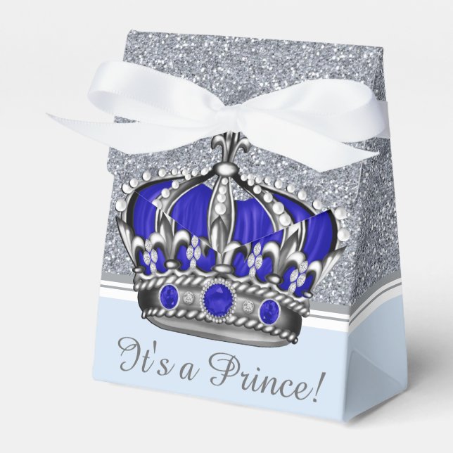 Blue Silver Krona Prince Boy Baby Shower Presentaskar (Framsidan Sidan)