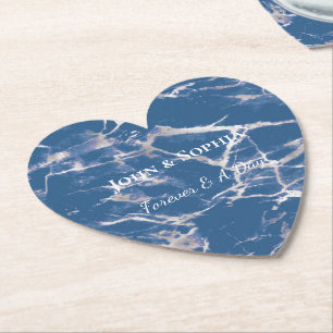Blue Silver Marble Bröllop Underlägg Papper