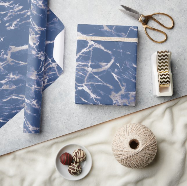 Blue Silver Marble Presentpapper (Hantverk)