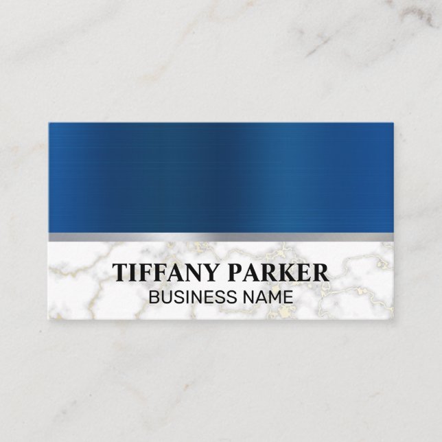 Blue Silver Metallic | Marble Metallic Trim Visitkort (Framsida)