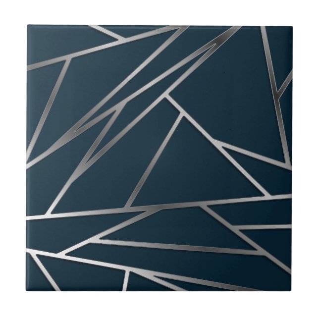 Blue Silver Modern Geometric Kakelplatta (Framsidan)