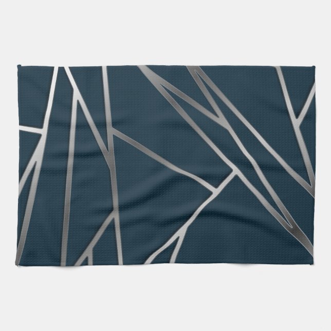 Blue Silver Modern Geometric Kökshandduk (Horisontell)