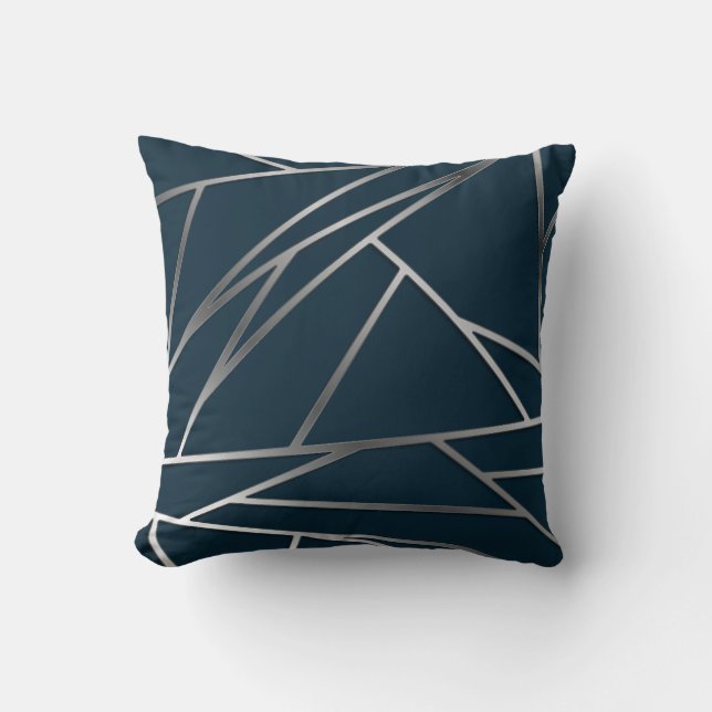 Blue Silver Modern Geometric Kudde (Framsida)