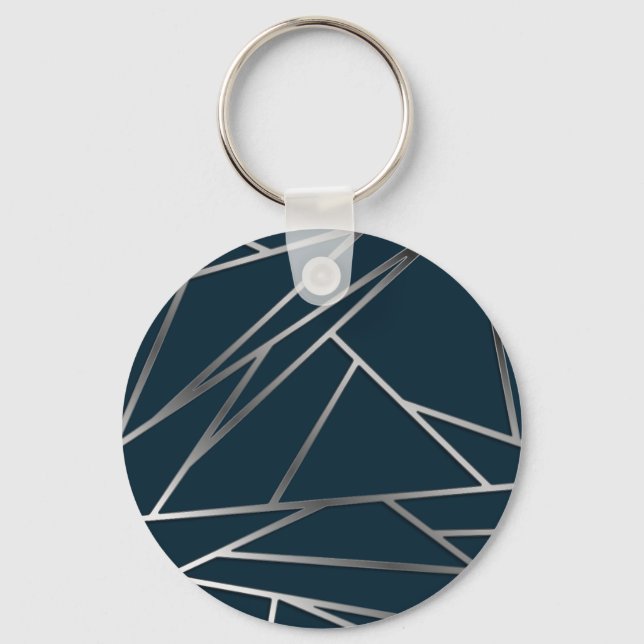 Blue Silver Modern Geometric Nyckelring (Framsida)