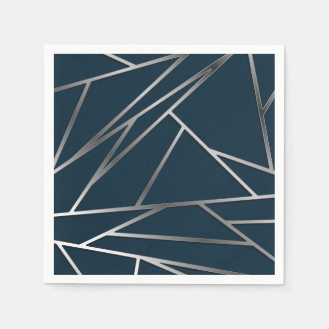 Blue Silver Modern Geometric Pappersservett (Framsidan)