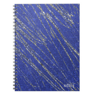 Blue & Silver Modern Glam Marble Rand Designer Anteckningsbok
