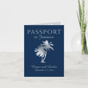 Blue Silver Ocho Rios Jamaica Bröllop Passport Inv Inbjudan
