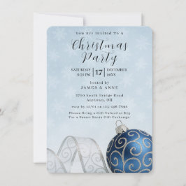 Blue & Silver Ornament Christmas Party Invitation Inbjudningar