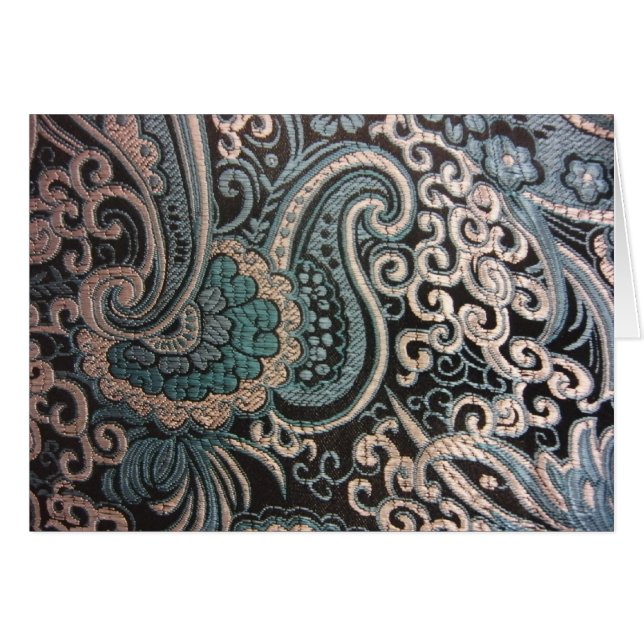 Blue & Silver Paisley Brocade Hälsningskort (Framsidan Horizontal)