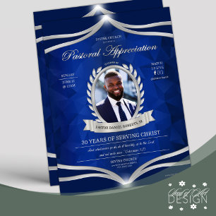 Blue Silver Pastor Apprecision Church Service Reklamblad