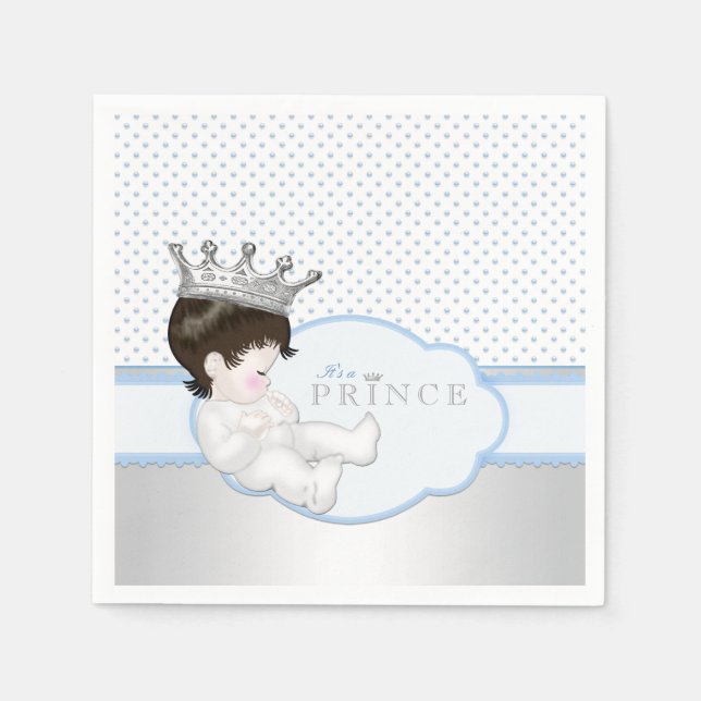 Blue Silver Prince Baby Shower Pappersservett (Framsidan)