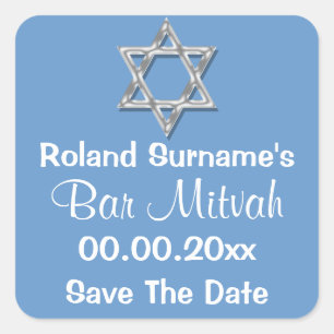 Blue silver pub mitzvah Spara datumet Fyrkantigt Klistermärke