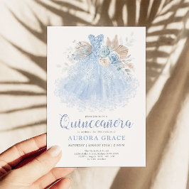 Blue Silver Quinceañera Dress Mis Quince 15 Años Inbjudningar