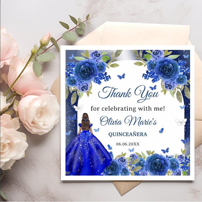 Blue Silver Ro Quinceanera Birthday Pappersservett (Skapare uppladdad)