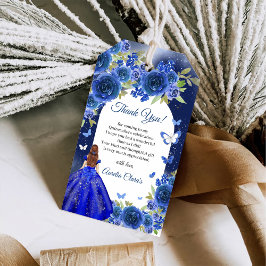 Blue Silver Ro Quinceanera Birthday Presentetikett