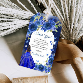 Blue Silver Ro Quinceanera Birthday Presentetikett
