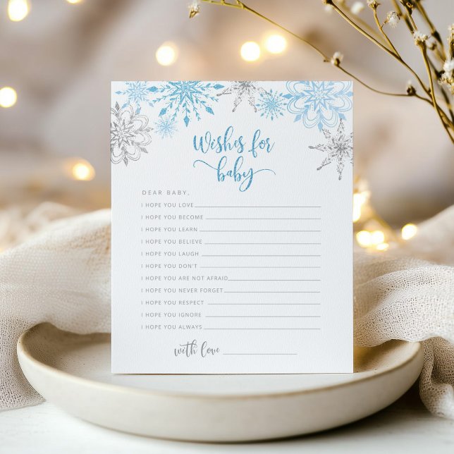 Blue silver Snöflingor Önskemål för baby-kort (Skapare uppladdad)