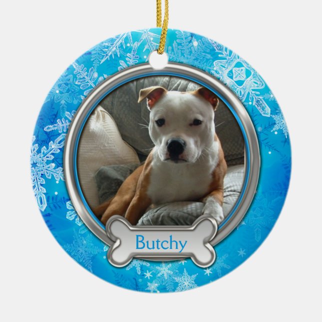 Blue Silver Snöflingor Photo jul Ornament (Framsidan)