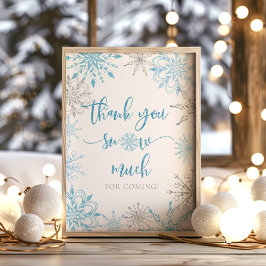 Blue silver snöflingor Tack snö så mycket Poster