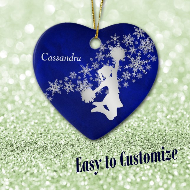 Blue Silver Snowflake CheerLeaderPersonlig Julgransprydnad Keramik (Skapare uppladdad)