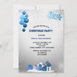 Blue Silver Snowflake jul Party Inbjudningar