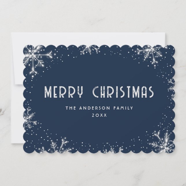 Blue Silver Snowflake Snow Christmas Card Julkort (Framsida)