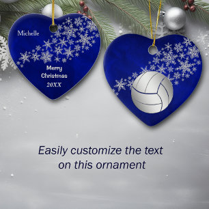 Blue Silver Snowflake Volleyball Personlig Julgransprydnad Keramik