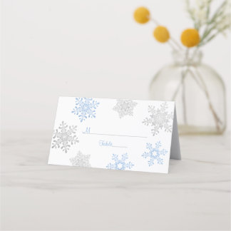 Blue Silver Snowflake Winter Wedding Placeringskort