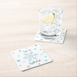 Blue Silver Snowflakes Let it Snow Underlägg Papper Kvadrat