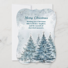 Blue Silver Snowy Winter Wonderland Träd jul Kort