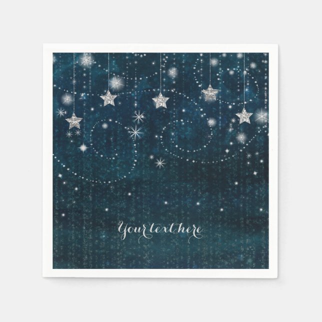 Blue & Silver Starry Celestial Whimsical Party Pappersservett (Framsidan)