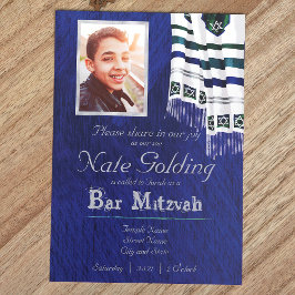 Blue, Silver, Teal Tallit Pub Mitzvah-inbjudan Inbjudningar