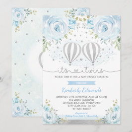 Blue Silver Twin Boys Luftballong Baby Shower Inbjudningar