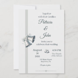 Blue Silver Wedding Bells Wedding Invitation Inbjudningar