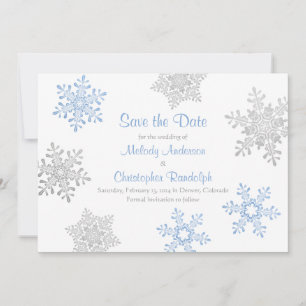 Blue Silver Winter Snowflake Bröllop spara datum Datumet