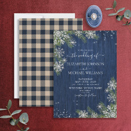 Blue Silver Winter Wood Play Rustic Bröllop Inbjudningar