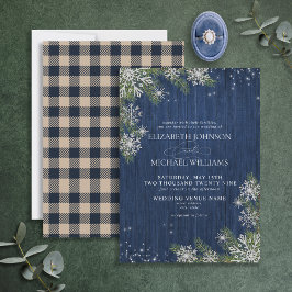 Blue Silver Winter Wood Play Rustic Bröllop Inbjudningar