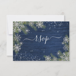 Blue Silver Winter Wood Play Rustic Bröllop +Menu OSA Kort
