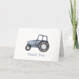 Blue Simple Boy Watercolor Tractor Baby Shower Tack Kort