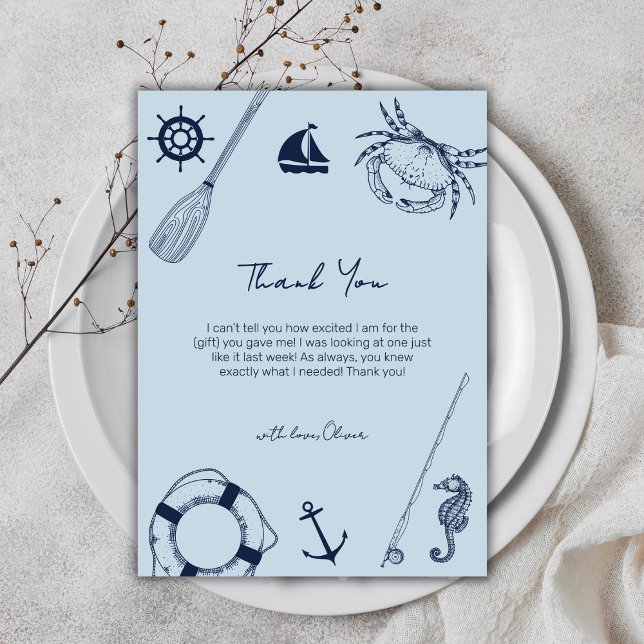 Blue Simple Elegant Fishing Boy Shower Tack Kort (Blue Simple Elegant Fishing Boy Baby Shower Thank You Card)