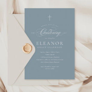 Blue Simple Elegant Kor Calligraphy Christening Inbjudningar