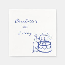 BLUE simple Hand Drawn 30th Birthday Pappersservett