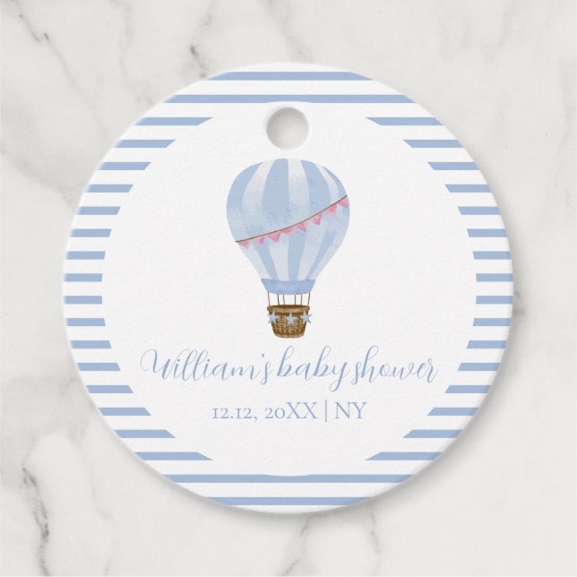 Blue Simple Rand Luftballong Boy Shower Gåvor Etiketter (Framsida)